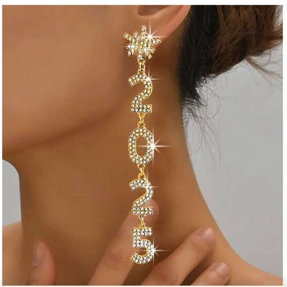 Unbranded Accessories - Rhinestone Dangle Earrings Gold 2025 New Years Eve Earrings Fashion Jewelry